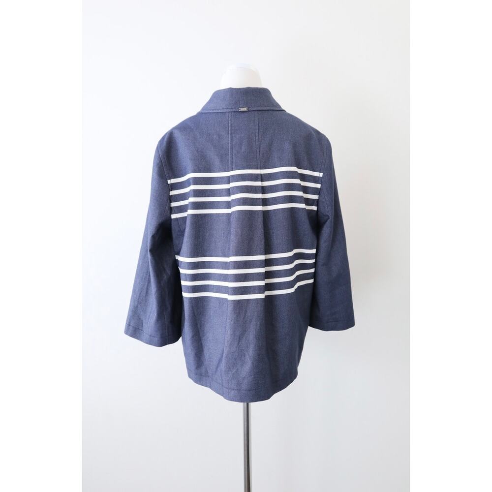 St John Size M Double Breasted Short Swing Jacket Stripe Blue 3/4 Sleeve - Picture 9 of 14